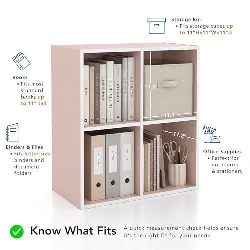 Homes: Inside + Out Apexa 4-Cube Storage Organizer Shelves, Stackable Wood Bookcase Fits Cubby Bins for Organization, Dorm Teen Room Decor & Home Office, White thumbnail 7