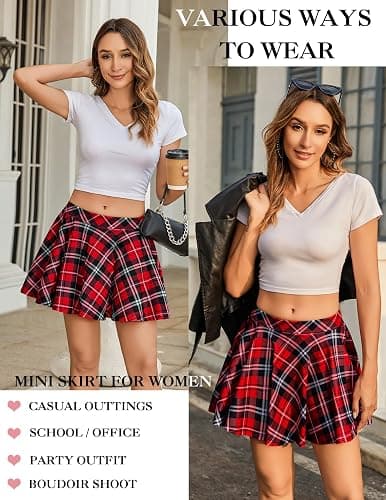 Avidlove Pleated Mini Skirt Plaid Skirts High Waist A Line Skater Skirt for Lingerie Schoolgirl - XX-Large - Red Blue thumbnail 2