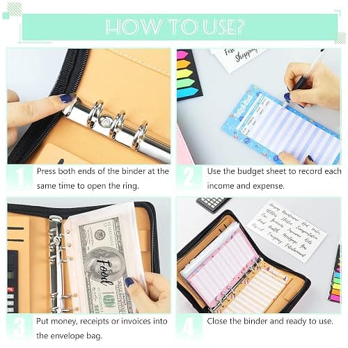 Budget Binder with Zipper Envelopes, Cash Envelopes for Budgeting, A6 PU Leather Budget Planner 2026 with Cash Envelopes Calculator, Bill Money Organizer for Cash Saving Budget System Wallet thumbnail 7