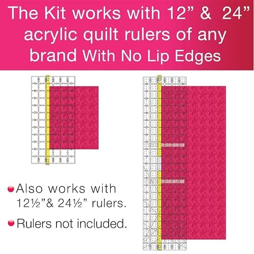 Guidelines4Quilting Quilt Ruler Upgrade Kit for 12 Inch and 24 Inch Rulers, Cut Accurate Strips and Squares Even in 1/8 Inch Increments with No Fabric Waste, Non-Slip, Left-Hand Friendly, Made in USA thumbnail 5