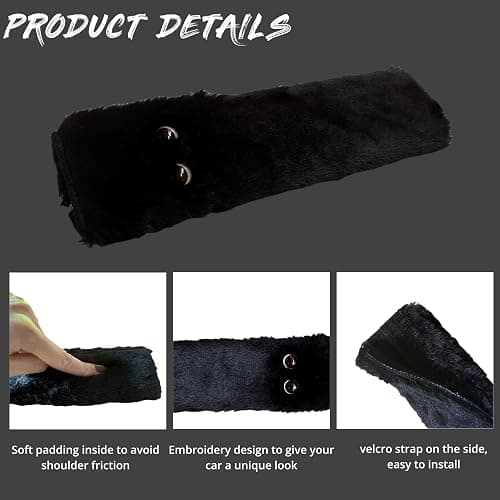 LeRoc Black Cat Eyes Seat Belt Strap Cover Pad, Cute Funny Kawaii Interior Car Accessories Decor, for Auto Car Truck Pickup 2025, Artificial Soft Wool, Fluffy Shoulder Neck Cushion Protector, 2 PCS thumbnail 3