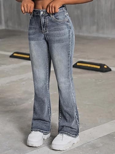 Peakpride Girls Jeans Flare High Elastic Waist Denim Pants Bell Bottom Stretch Cute Y2K Streetwear with Pockets 7-14Y thumbnail 2