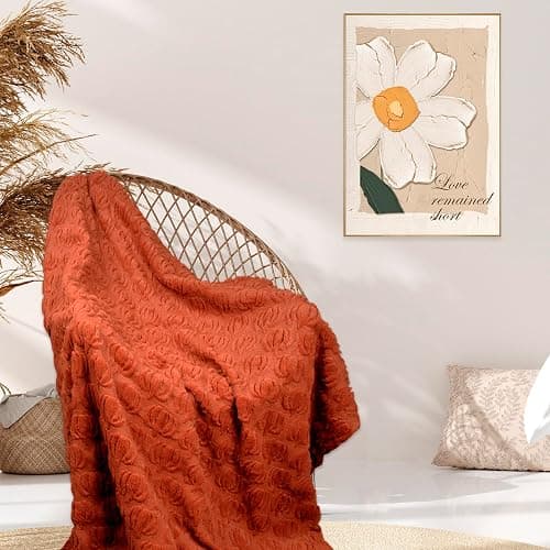 Fall Decor Pumpkin Throw Blanket - 50"x60" Rust Red Autumn Soft Blankets Halloween Decorations for Sofa Couch Home, Cozy Faux Fur Warm Pumpkin-Themed Thanksgiving Gifts for Living Room Bed Women Men - Rust Red Blanket thumbnail 5
