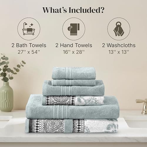 Modern Threads Ophelia 6-Piece 100% Cotton Towel Set – Reversible Yarn Dyed Jacquard & Solid – Includes 2 Bath Towels, 2 Hand Towels, 2 Washcloths – Absorbent, Quick Dry, Soft & Durable – Sage Green thumbnail 3