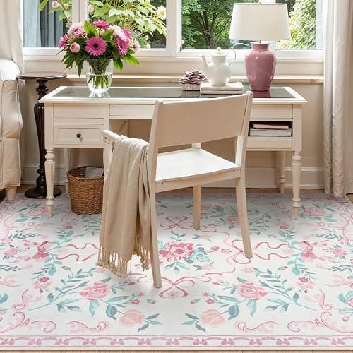 Collive Pink Rugs for Bedroom Girls, 4x6 Floral Washable Area Rug Non Slip, Soft Indoor Decor Elegant Carpet for Kids Room Nursery Living Room Dining Room (Pink 4' x 6') - Pink / Multi - 4' x 6' (Rectangular) thumbnail 4