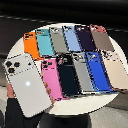 Solid Color Electroplated Frame with Crystal Camera Lens Protection Compatible with iPhone Case (iPhone 17 Pro Max,Rose Red) thumbnail 2