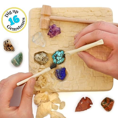 DANCING BEAR Gem stone Dig Kit, Excavate 16 Real Gems & Crystals including Arrowheads, Quartz Point and Amethyst, STEM Education for Kids, Fun Rock Mining Science Activity Gift Sets for Girls and Boys thumbnail 6