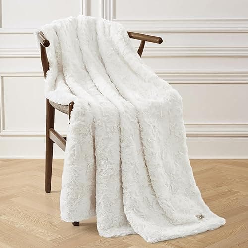 UGG 10483 Adalee Soft Faux Fur Reversible Accent Throw Blanket Luxury Cozy Fluffy Fuzzy Hotel Style Boho Home Decor Soft Luxurious Blankets for Couch, 50 x 70-inch, Natural - Throw - Ivory thumbnail 7
