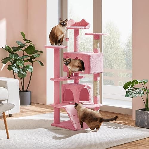 Yaheetech 54in Cat Tree Tower, Multi-Level Cat Tree for Indoor Cats with Scratching Posts, Dangling Balls Cat Play House, Pink thumbnail 9