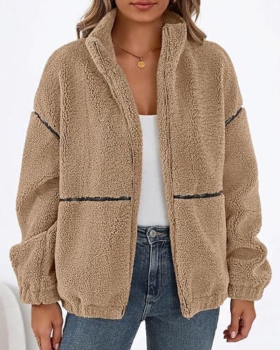 KIRUNDO Sherpa Jacket Women Fleece Oversized Zip Up Winter Coats Fall Jackets Faux Fur Warm Outwear 2025 Fashion Clothing thumbnail 3
