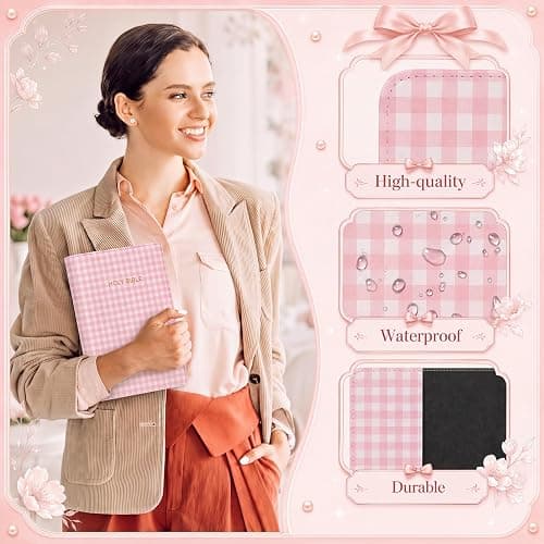 Chicplaid Gingham Bible Cover PU Leather Case for Study Bible, Pink | 9.75 x 6.75 x 2.1 Inch, Carrying Book Protector Bag, Bible Study Supplies, for Church Travel Daily Reading Christian Gift thumbnail 5