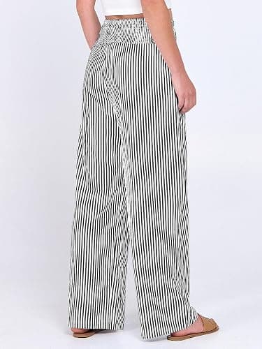ANRABESS Womens Striped Gingham Palazzo Pants Wide Leg High Waisted Lounge Pajama Pants Cute Casual Trousers with Pockets thumbnail 5