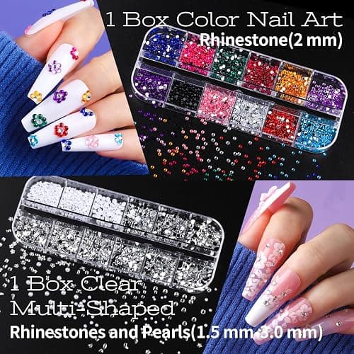 Teenitor Nail Charms and Nail Art Tools Set, Nail Art Kit with 5 Boxes of 3D Nail Charms and Gems Rhinestones, 15 Pcs Nail Art Brushes, 5 Pcs Nail Dotting Tools, 2 Set of Nail Stand thumbnail 5