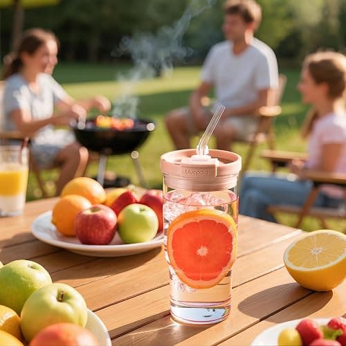 Glass Coffee Cups with Lids and Straws - 20 oz Juice Bottles Leak-Proof Travel Water Glass Tumbler for Smoothies, Iced Coffee, Matcha,Flower Tea and Cold Beverages - Durable and Eco-Friendly (pink) thumbnail 7