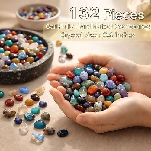 132PCS Multicolor Healing Crystals Gem Stones,0.4inch Polished Crystal Chip | 18 Types Natural Gemstones rocks,Crystals and Healing Stones for Jewelry Making,Reiki,Meditation,Witchcraft,Craft&Home Decor thumbnail 2