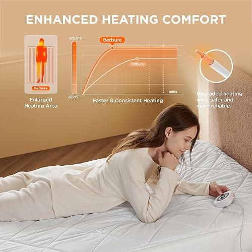 Bedsure Heated Mattress Pad Full - Bed Warmer with Memory & Preheat Functions, 12-Hour Auto Off & 10 Heat Settings, Single Controller, Fast Heating, Brushed Electric Mattress Pad Full, 54"x75" thumbnail 2