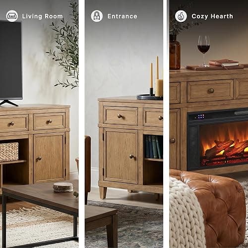 Signature Design by Ashley Sharlance 81" Wood TV Stand for TVs up to 93" | Fits TVs up to 93 in, Hardwood solids hickory wood veneer and MDF substrate, 4 drawers, 2 cabinets, Fireplace compatible thumbnail 13