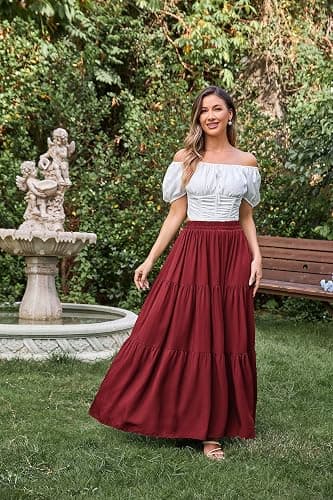 Scarlet Darkness Maxi Long Skirts for Women Summer Flowy Renaissance Skirt with Pockets thumbnail 3