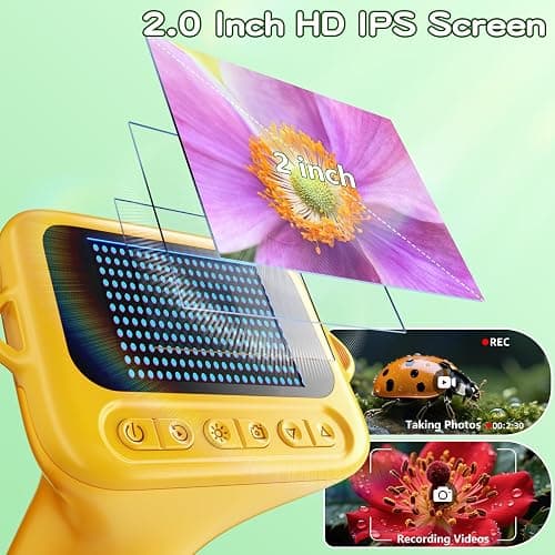 Odatay Microscope for Kids with 12 Slides, Digital Handheld Kids Microscope, Mini Portable Pocket Miniscope Science Toys Gifts for 3+ 4 5 6 7 8 9 10 11 12 Year Old Boys Girls, Orange thumbnail 5