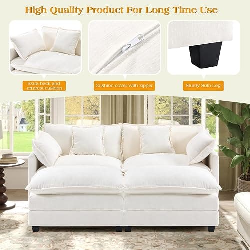 77.6" Modular Sectional Sofa,Loveseat Couch for Living Room, Modern Deep Seat Sofa 2 Seater Chenille Fabric Comfy Cloud Couches with Throw Pillows & Ottoman for Apartment,Small Spaces thumbnail 3