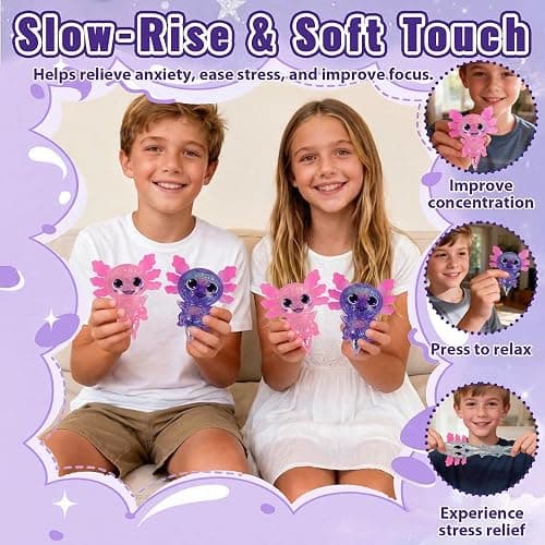Axolotl Squishy Toy Squeeze Stress Relief Fidget Sensory Toy for Kids Adults, Cute Handheld Stress Ball for Anxiety and Focus, Purple Big Ears(3color) thumbnail 4
