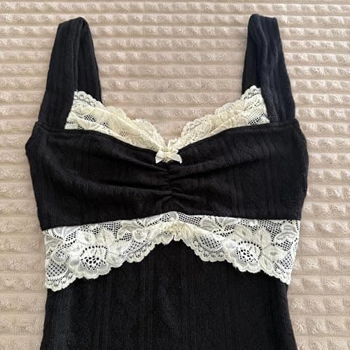 Sunloudy Women Coquette Grunge Tank Tops Vintage Aesthetic Lace Trim Camisole Ribbed Knit Slim Fit Fairy Shirt Clothes thumbnail 3