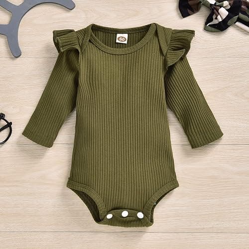 Aalizzwell Preemie Newborn Infant Baby Girls Clothes Ribbed Romper Bodysuit Pants Set Fall Winter Outfits thumbnail 3