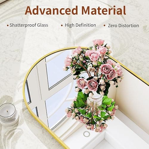 Riskioir 65" x 24" Arch Full Length Mirror - Floor Full Body Mirror with Aluminum Frame - Standing, Leaning or Hanging, for Bedroom, Living Room, Gold thumbnail 4