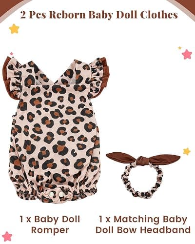 BABESIDE Reborn Baby Doll Clothes for 17- 22 Inch Dolls | 2-piece leopard pattern reborn baby doll clothes outfits for 17–22 inch dolls with 1 doll romper and 1 matching headband thumbnail 5