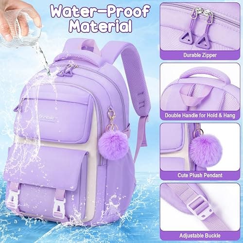 Fimibuke Backpacks for Girls, 3 PCS Waterproof School Backpack with Lunch Box & Pencil Pouch for Kids Teen Girl, Cute Bookbag School Bag for Elementary Middle High School Student Ages 6+(Pink) thumbnail 6