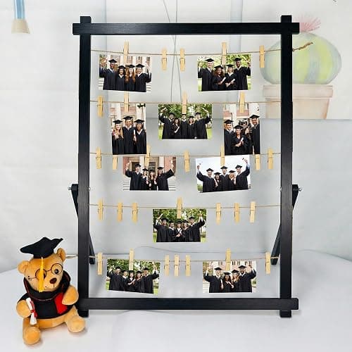 FramePro Freestanding Photo Display Board with Clips, Stable Tabletop Picture Frame Stand Holds 30+ Photos, Graduation Centerpiece Decorations 2026, Wooden Board for Photos, Artworks (Black) thumbnail 2