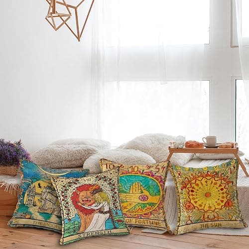 (RB) Tarot The Moon Sun Flannel Throw Pillow Case, 18 x 18 Inch Set of 4, Daughter Sister Astrology Tarot Lovers Gifts, Mom, Gifts, Tarot Art Cushion Cover for Sofa Couch Bed Girl Room College Dorm thumbnail 4