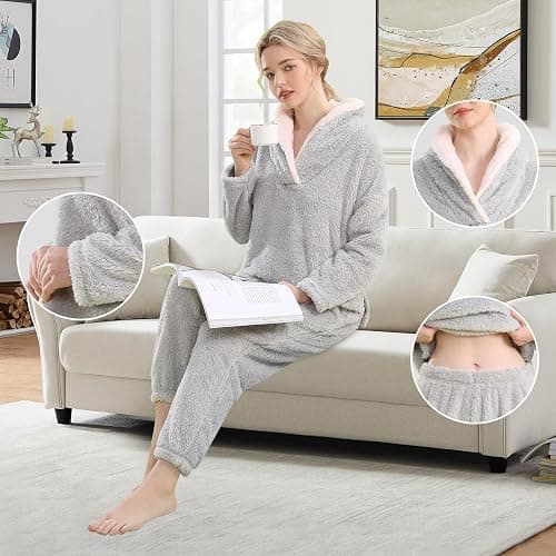 BOSECETA Fluffy Pajamas for Women Set Soft Comfy Fleece Pjs Pullover Pants Loose Plush 2 Piece Sleepwear Fuzzy for Winter thumbnail 4