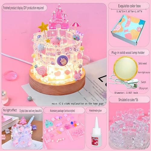 ndodved DIY Imitation Crystal ice Pen Holder nightlight, Plug-in Manual Set LED Warm lamp, Suitable for Bedroom/Children's Room Decoration | Desk/Bedside lamp, Christmas Gift. (Castle Pink) thumbnail 5