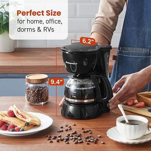 Elite Gourmet EHC4128 Automatic 4-Cup Brew & Drip Coffee Maker with Pause N Serve, Glass Carafe, Reusable Filter, On/Off Switch, Keep Warm, Water Level Indicator, Black thumbnail 4