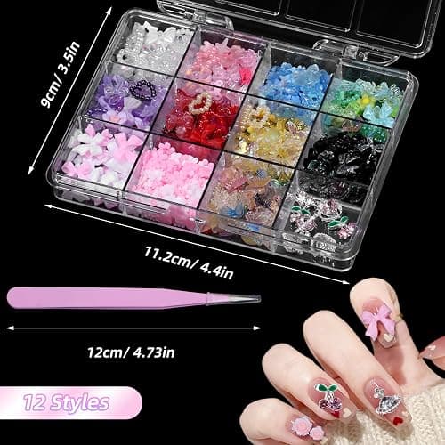 3D Nail Charms and Gems Rhinestone Cherry Heart Planet Nail Charms, Junk Case Charms, Assorted Bows Flowers Butterfly Rose Star Heart Hollow Nails Art Charms for Nails Art DIY thumbnail 2