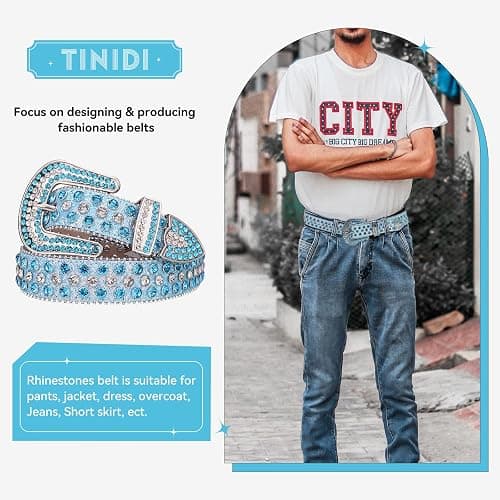 TINIDI Luxury Strap Men Women Rhinestones Belt Western Bling Bling Crystal Diamond Studded Belts thumbnail 5