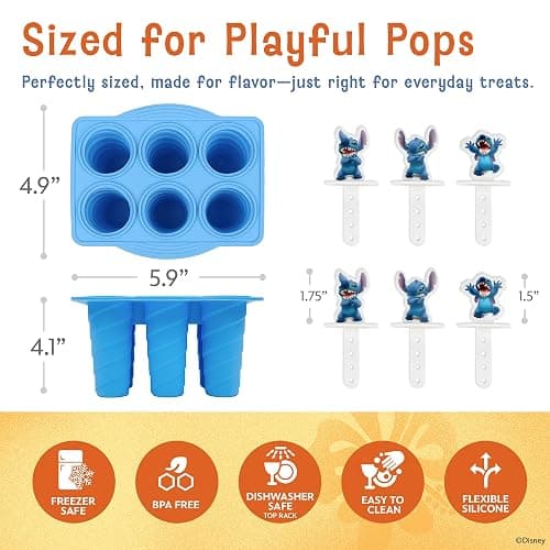 Disney Silicone Popsicle Molds – 6 Reusable Popsicles Molds Featuring Mickey & Friends or Stitch – BPA-Free Flexible Silicone Ice Pop Mold and Popsicle Maker for Frozen Treats - Small - Stitch thumbnail 2