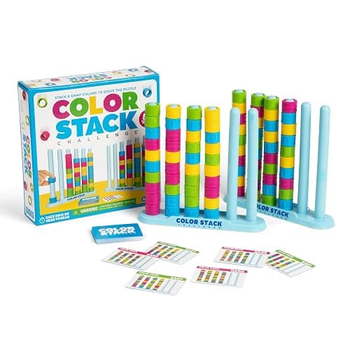 Color Stack Challenge by Relatable – A Fast-Paced Color Matching Puzzle Game for Fun Parties and Family Game Night. Includes 2 Stack Racks, 50 Challenge Cards, 80 Rings & Instructions. - Image 1