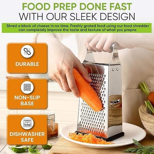 Spring Chef Professional Large Parmesan Cheese Grater, Stainless Steel Metal Box Grater with Handle, 4 Sided Handheld Kitchen Food Shredder for Cheese, Carrot, Veggie, Ginger, Potato - Dishwasher Safe thumbnail 6