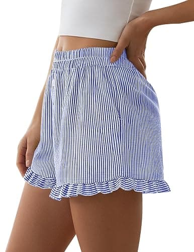 PRETTYGARDEN Womens Boxer Shorts Y2K Ruffle Pajama 2026 Summer Spring Lounge Sleep Striped Casual Beach Pj Bottoms Pockets thumbnail 3