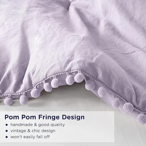 Codi Lavender Purple Boho Twin Comforter Set for Girls, Aesthetic Pom Fringe Design Cute Bedding, Soft Washed Microfiber Bed Sets, Lightweight Chic,1 Comforter & 1 Pillowcase thumbnail 5