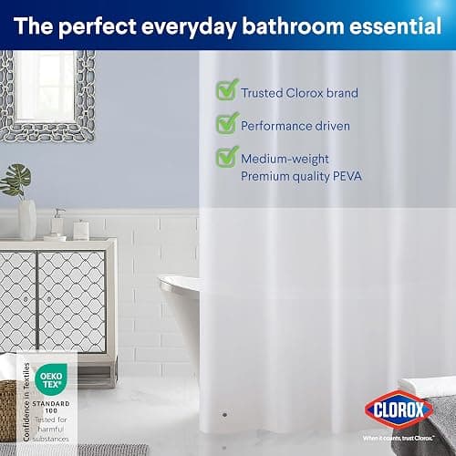 Clorox Shower Curtain Liner, Premium Medium-Weight Durable Waterproof 6g PEVA for Bathroom with Weighted Magnets, Standard Size 72" x 72", Frosty 1 Pack thumbnail 9