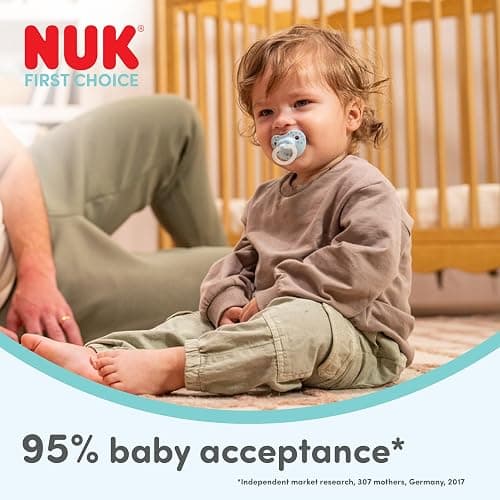 NUK First Choice Classic Night Baby Dummies | 6-18 Months | Orthodontic Soothers that Glow in the Dark | 95% Baby Acceptance** | Blue | 2 Count thumbnail 3