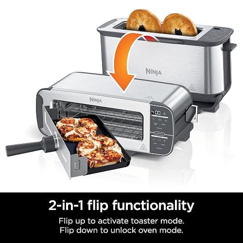 Ninja ST101 Foodi 2-in-1 Flip Toaster, 2-Slice Capacity, Compact Toaster Oven, Snack Maker, Reheat, Defrost, 1500 Watts, Stainless Steel, 6 Functions - 6 Functions thumbnail 2