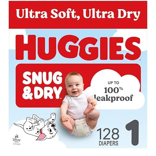 Huggies Snug & Dry Diapers Size 1, 128 Count | Ultra Soft and Ultra Dry, Day & Night Protection, GentleAbsorb Liner, Wetness Indicator, Fragrance Free, No Parabens - Image 1