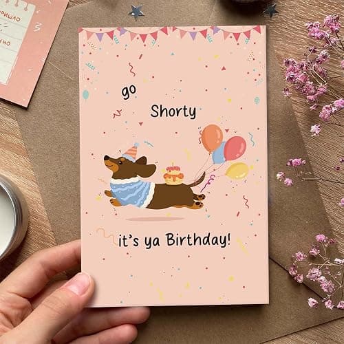 Qiavor Funny Dachshund Birthday Card, Go Shorty Birthday Card for Dog Lover, Cute Sausage Dog Bday Gift for Him Her thumbnail 5