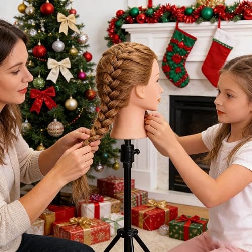 Mannequin Head with 100% Human Hair, MYSWEETY Doll Head for Hair Styling, Manikin Head Cosmetology Makeup Hairdressing Training Head with Clamp Holder and Tools(18" Brown, Makeup) thumbnail 6
