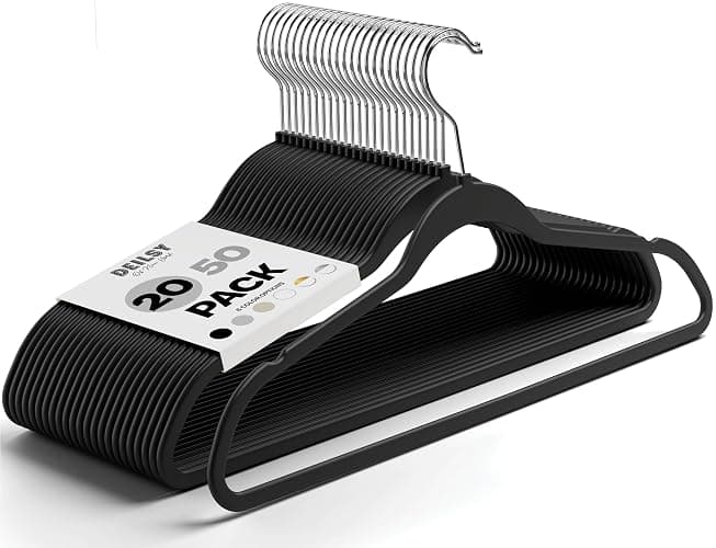 DEILSY™ Clothes Hangers Plastic Hangers - Durable Non-Velvet Plastic Hangers - Slim Hangers, Classic Shirt and Pant Hangers Black Plastic Hangers for Everyday Use Plastic Hangers 20 Pack - Image 1