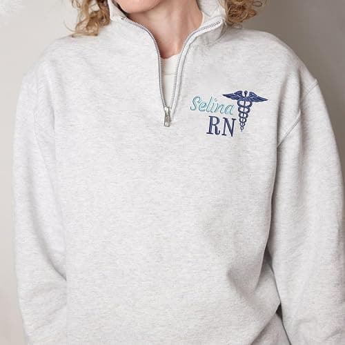 NANI Personalized Nurse Quater Zip Embroidered Sweatshirt, Custom RN CNA ICU MSN, Graduation For Nurse thumbnail 3